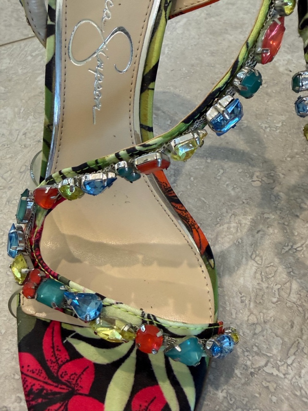 Jessica Simpson Floral Multicolor Jeweled Strappy High Heel Sandal - Picture 4 of 6